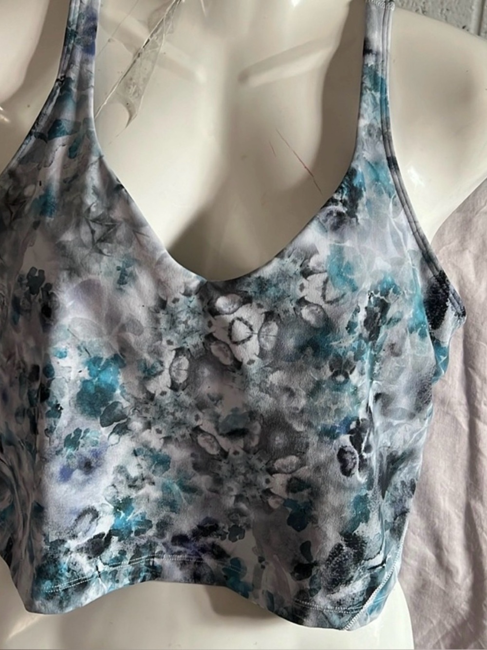 lululemon athletica Blue Teal Gray White Watercolor Print Sports Bra